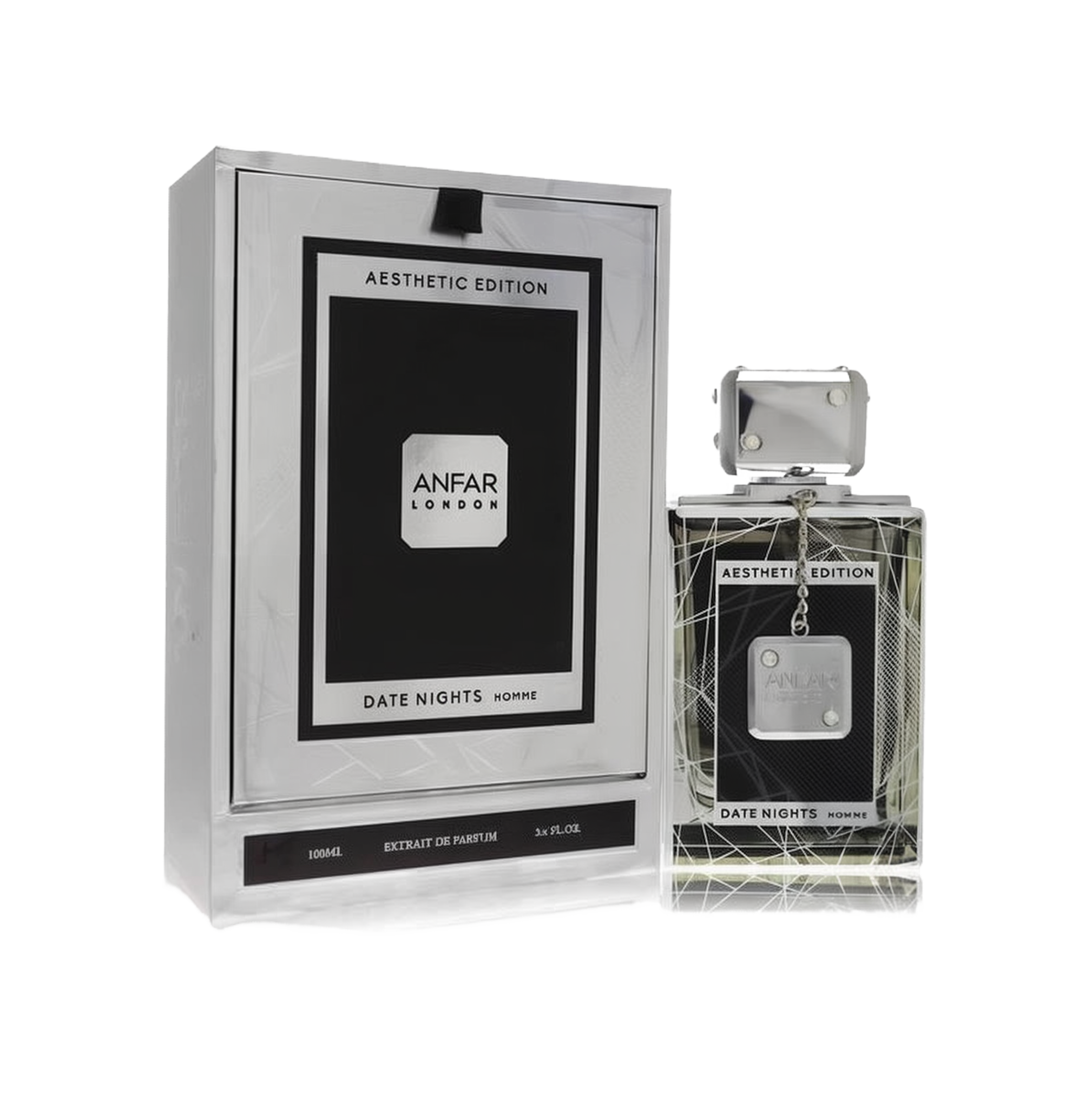 A tall, rectangular black perfume bottle with a cylindrical cap, featuring embossed gold “CONFIDENTIAL” text by Paris Corner, shown next to a matching black box with the same gold lettering.