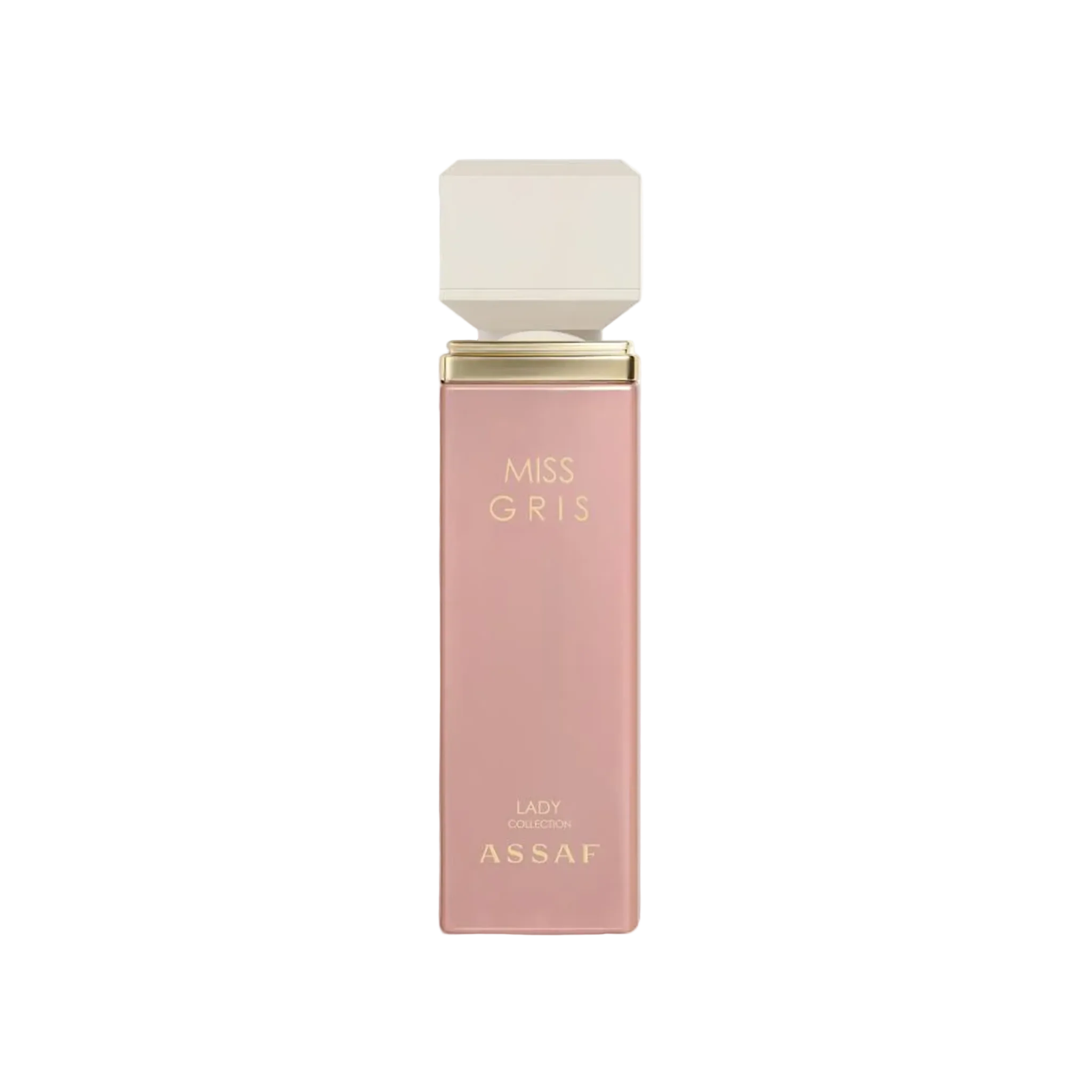 Miss Gris perfume by Assaf Lady Collection in soft pink bottle with beige cap.