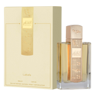 Lattafa Angham, comes in a clear rectangular glass bottle with a gold cap engraved with musical notes and Arabic calligraphy.