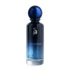 Deep blue Champion perfume bottle by Laverne with glossy rounded cap.