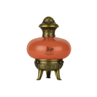 Durrah by Niche Emarati Perfumes Lattafa in a coral-colored round bottle with ornate antique gold cap and decorative tripod base.