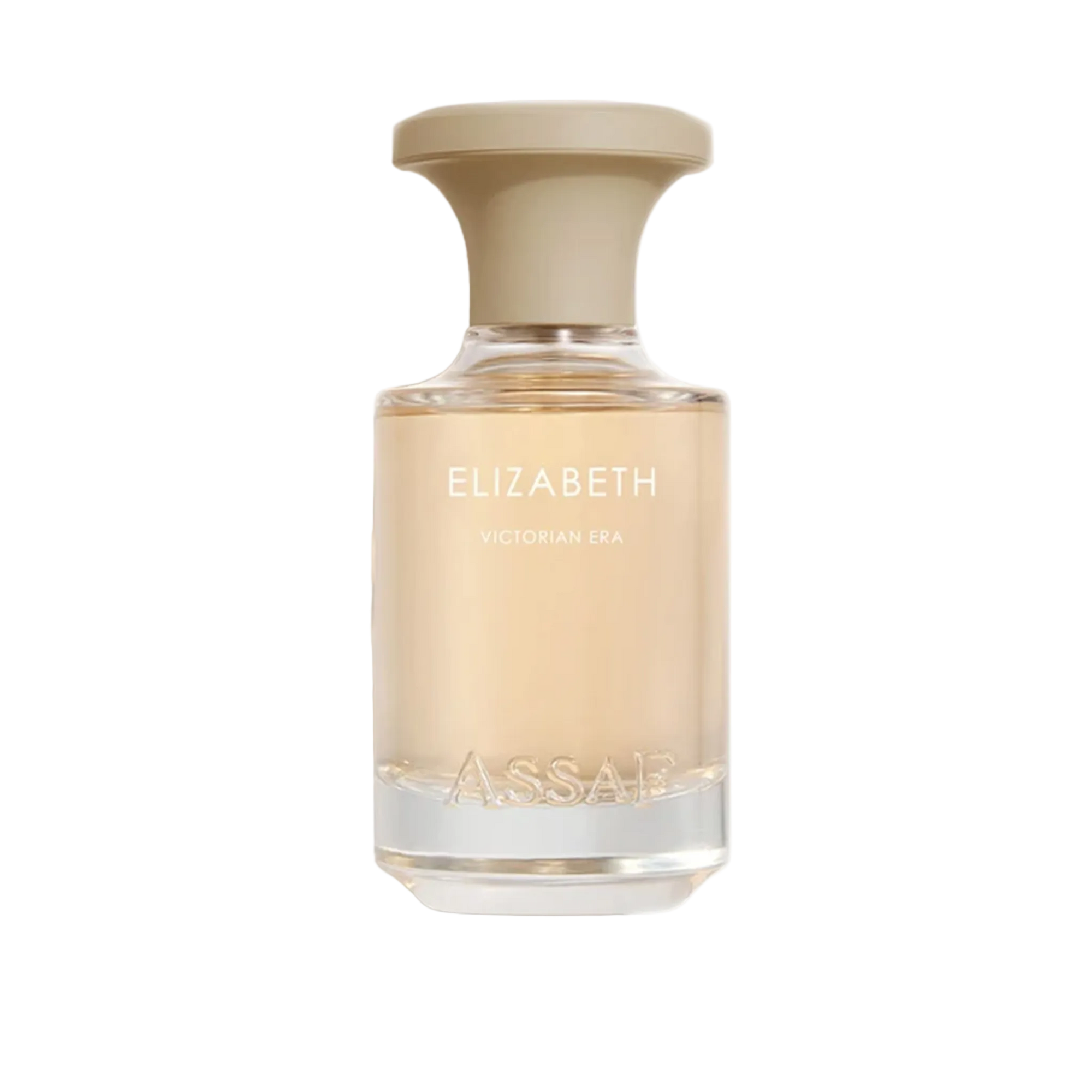 Assaf Elizabeth Victorian Era perfume bottle with soft beige tone and minimalist design.