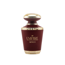Empire Empress by Khadlaj perfume bottle, dark red matte finish with gold crown and detailed metallic trim.