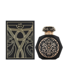 A luxurious black, octagonal perfume bottle with intricate, gold embossed designs on the front, paired with a matching black and gold cap. The bottle is placed next to its elegant black box, which features elaborate gold patterns and the Gissah brand name along with "Helen" in both English and Arabic.
