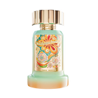 Mint green perfume bottle with gold cap and colorful floral Indomitable Paris Corner label on the front.