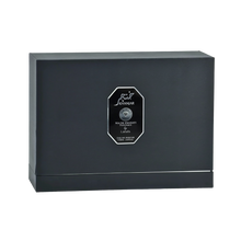 A black rectangular perfume box with a sleek design labeled 'Khanjar' in both Arabic and English. The box is part of the 'Niche Emarati Perfumes' collection by Lattafa, featuring a silver emblem in the center. 