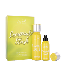 Yellow Gissah Lemonade Slush Hair Perfume set with two bottles and matching box featuring citrus gradient design.
