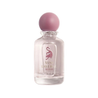 Miss Laverne Bloom perfume bottle in clear glass with a soft pink round cap.