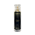 Lattafa Nasmaat perfume bottle in black with gold shimmer and a faceted clear cap.