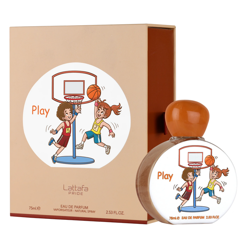 Lattafa Pride 'Play' perfume bottle and packaging with basketball design.