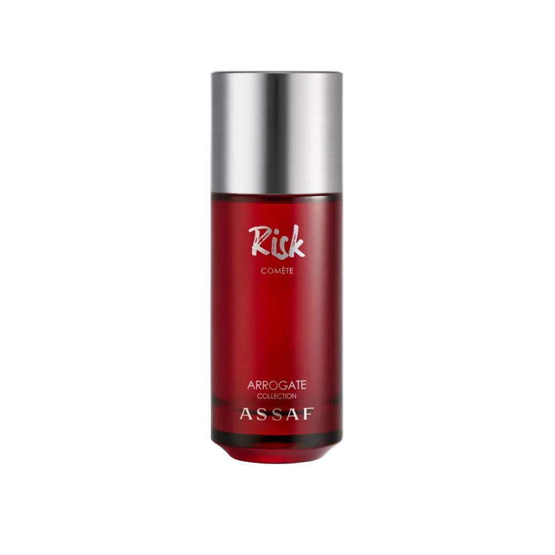 Risk Comete perfume by Assaf Arrogate Collection in red bottle with silver cap.