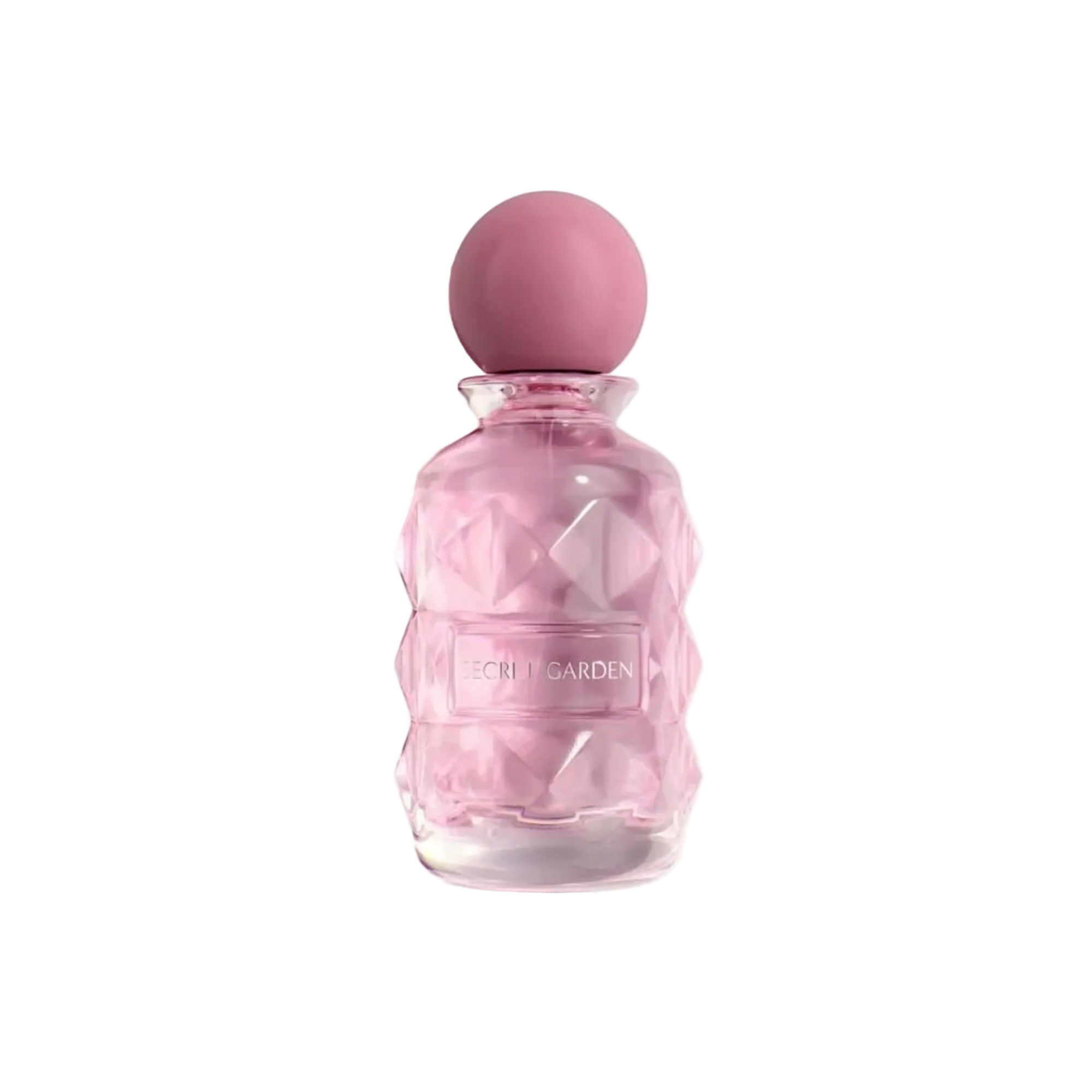 Laverne Secret Garden perfume bottle in soft pink glass with a round cap.
