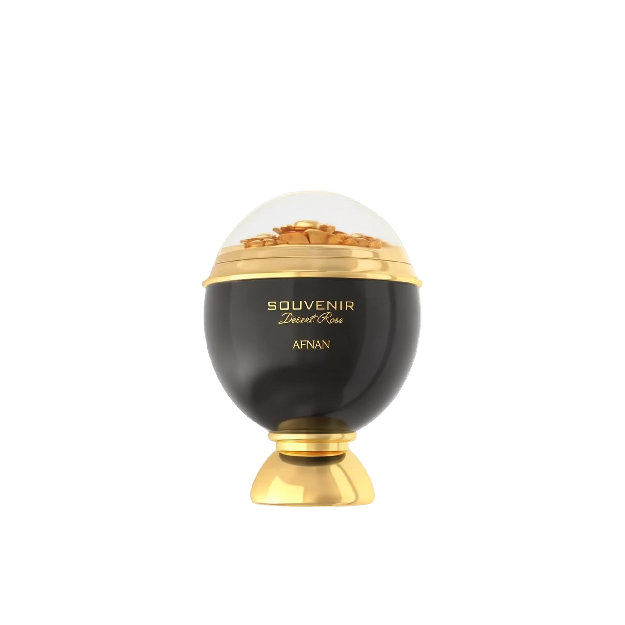 A luxurious and artistic perfume bottle of "Souvenir Desert Rose" by Afnan.