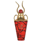 Taraf Eau De Parfum by Lattafa in a luxurious red and gold bottle with a cracked design and golden cap.