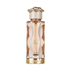 The bottle has a sleek, elongated shape with a clear glass revealing the amber-colored perfume inside.