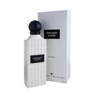 A refined bottle of White Regent Diamond Eau De Parfum by Ibraheem Al-Qurashi, shown next to its matching box. The bottle features a matte white finish with a quilted diamond pattern and a rectangular black label reading 'WHITE REGENT DIAMOND' in white text. It is topped with a smooth, matte black spherical cap. The box mirrors the minimalist white design with a matching black label and understated branding along the bottom.