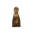 A luxurious perfume bottle for 'Zikra' from the Niche Emarati collection by Lattafa. The bottle has an ornate golden and bronze design, featuring intricate floral patterns at the neck and base. The body of the bottle is translucent, showcasing the amber-c