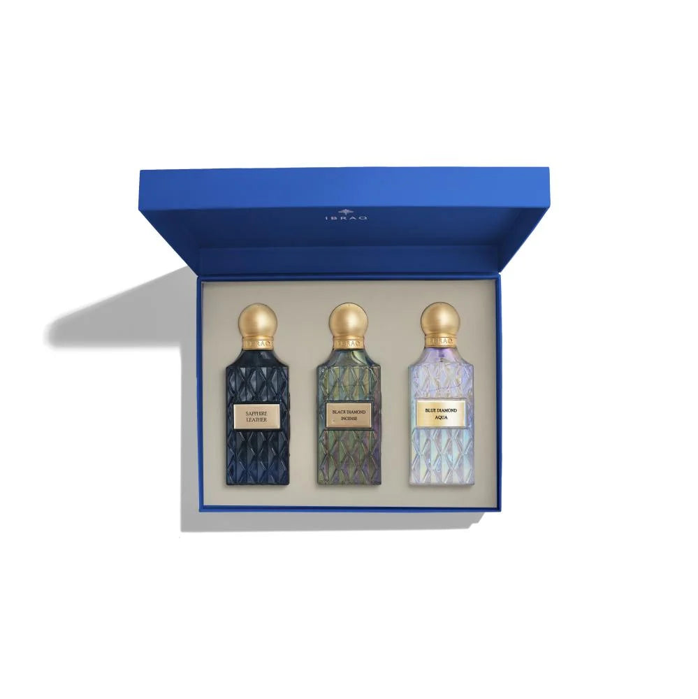 IBRAQ Diamond Blue Box 2 perfume gift set with three 75ml fragrances